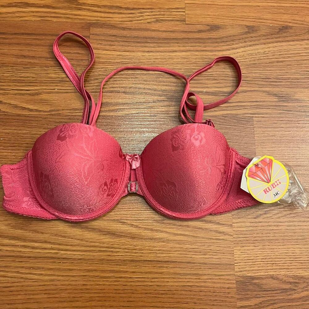 Y2K 2000s vintage hot pink padded floral bra size 34C